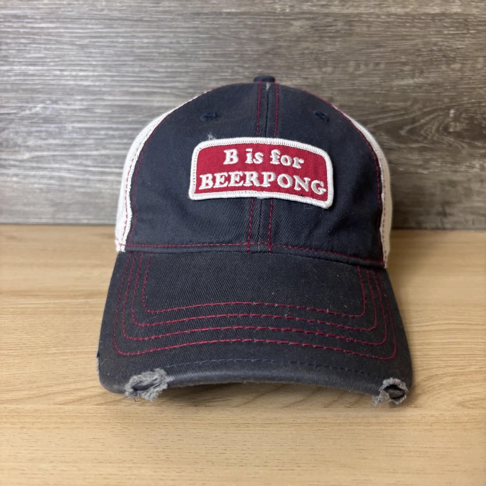 Beerpong Hat Cap Snap Back Black White Mesh Trucker B is for Patch Mens